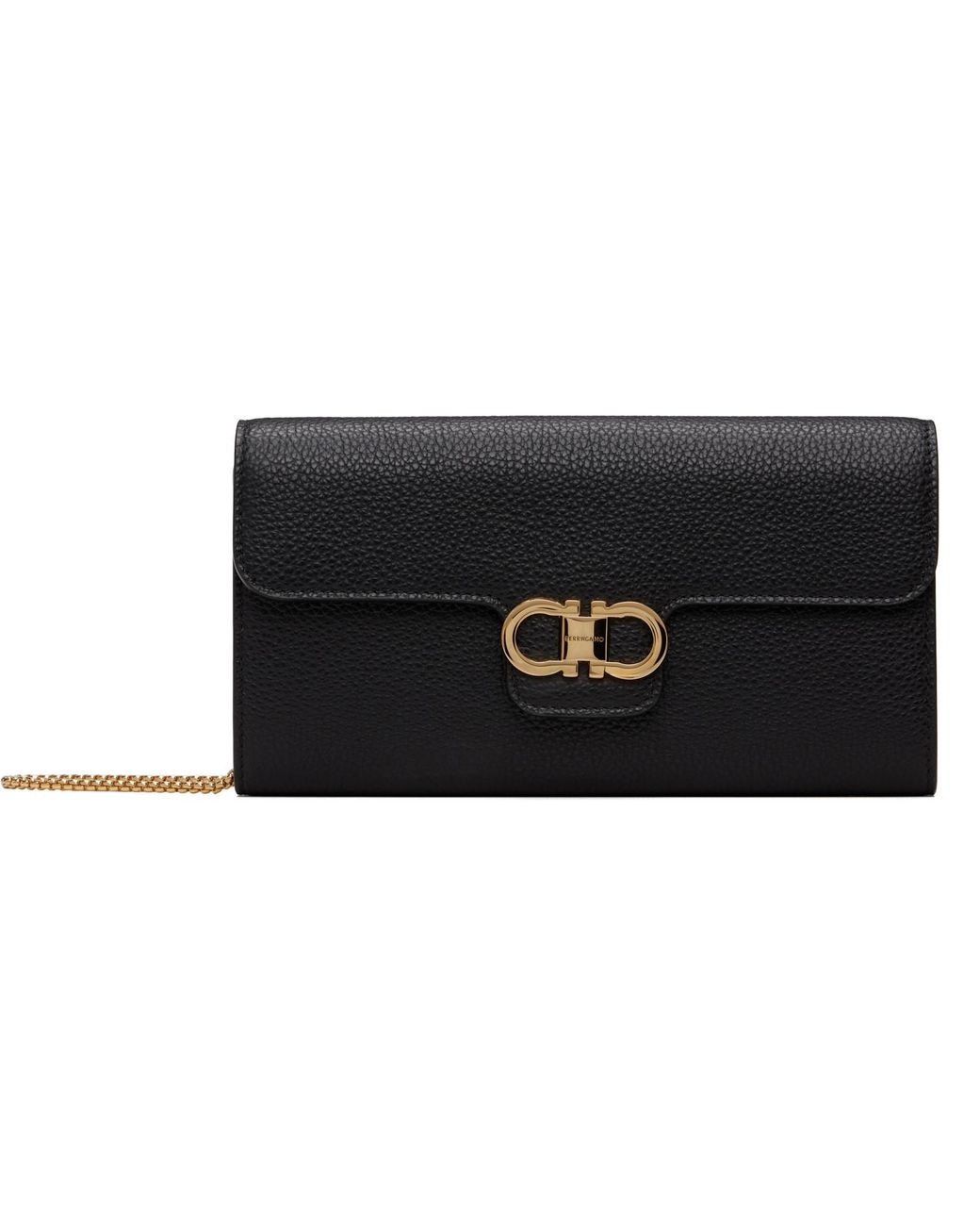 Ferragamo Black Double Gancini Mini Clutch