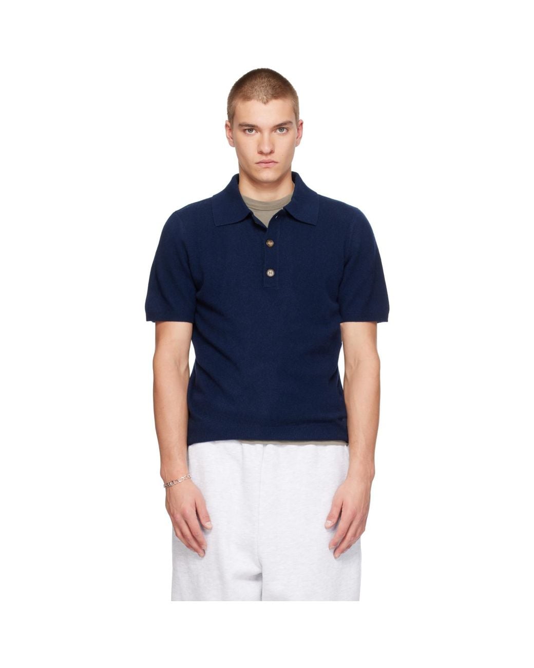 Entire studios Blue Short Sleeve Cashmere Knit Polo for men
