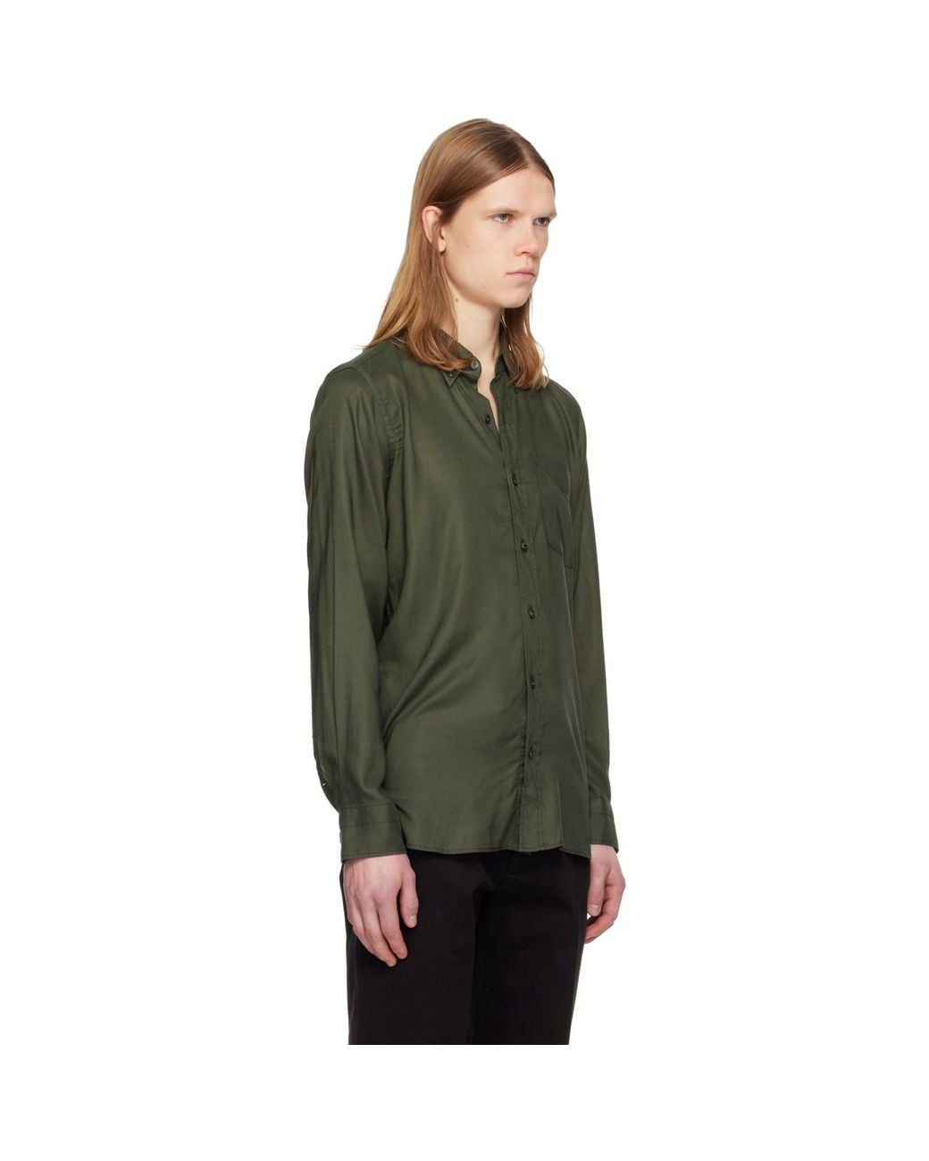 Tom Ford Black Khaki Fluid Gabardine Slim Fit Shirt for men