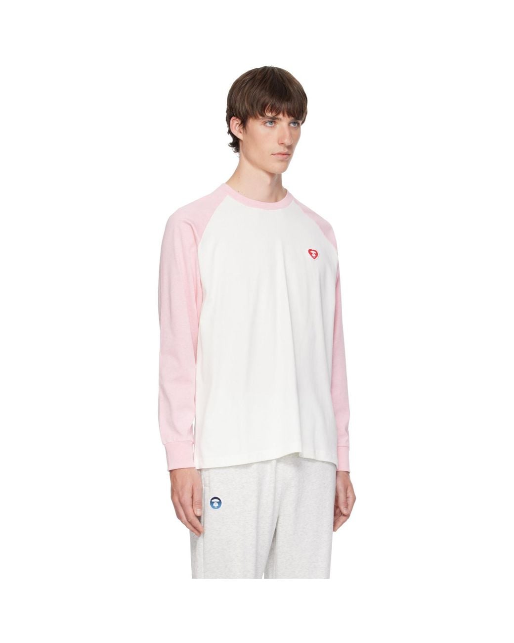 Aape By A Bathing Ape White 'Aapenow' Heart Moonface Long T-Shirt for men