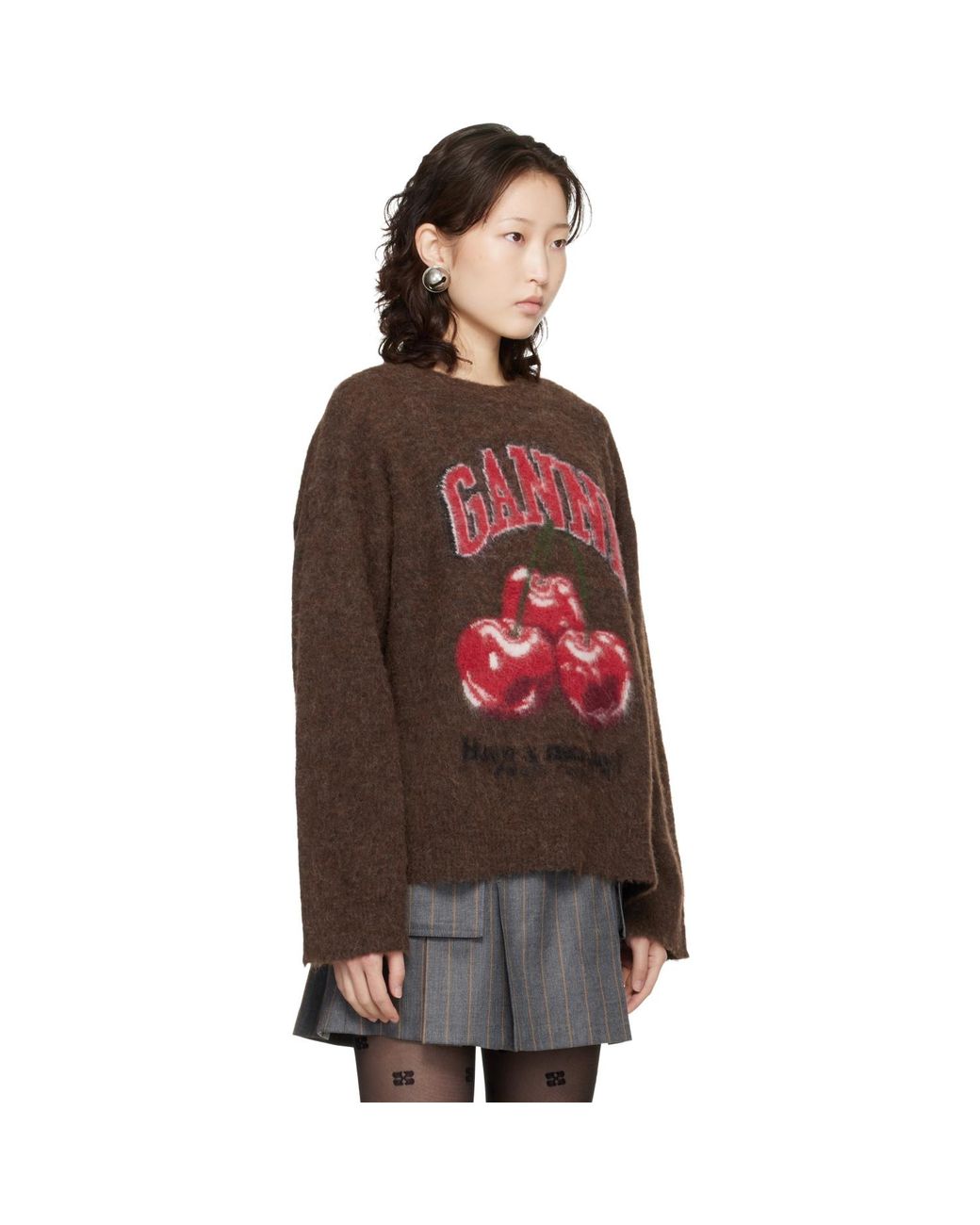 Ganni Red Brushed Alpaca Graphic Oversized Sweater