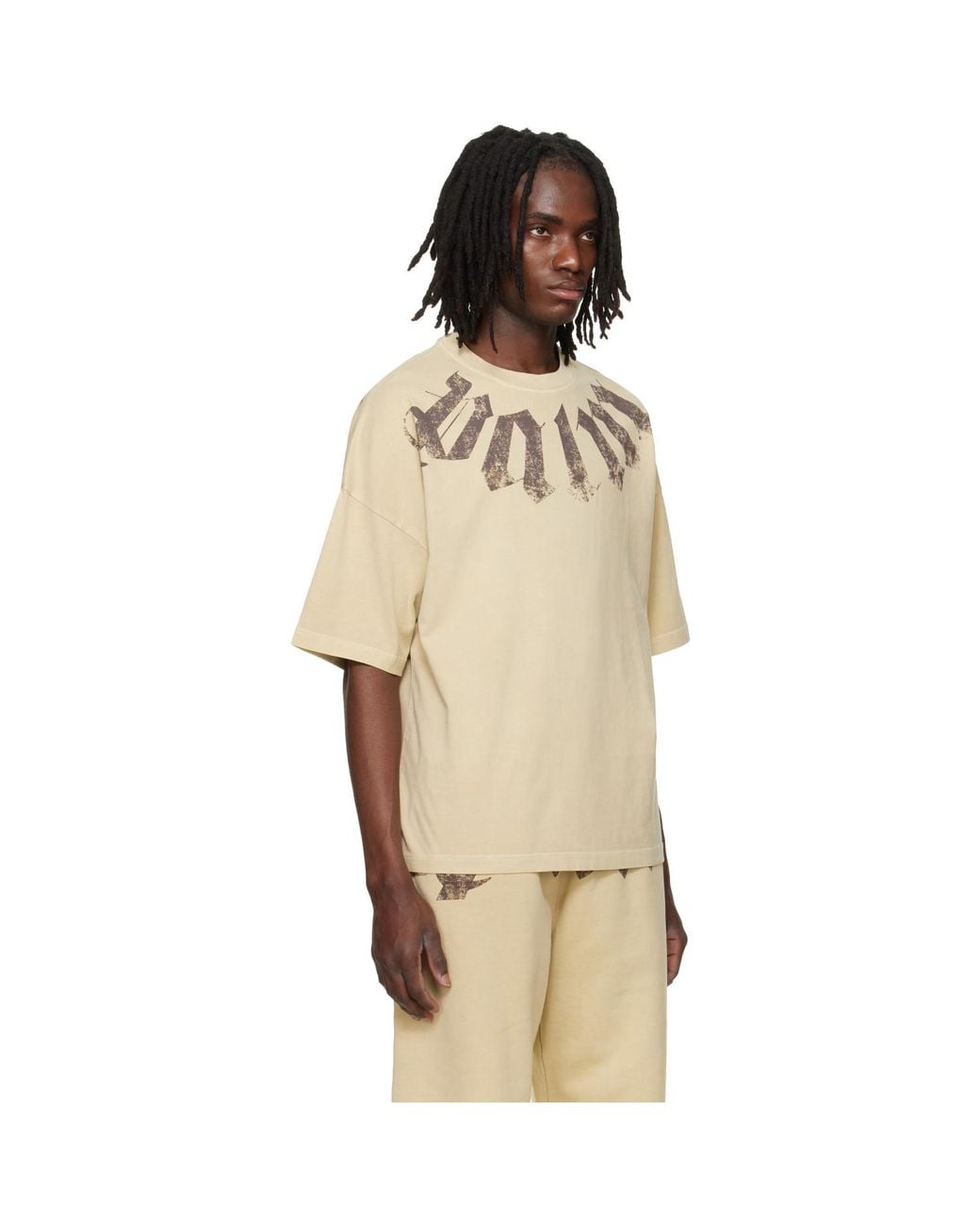 Palm Angels Natural Big Neck Logo Loose T-Shirt for men