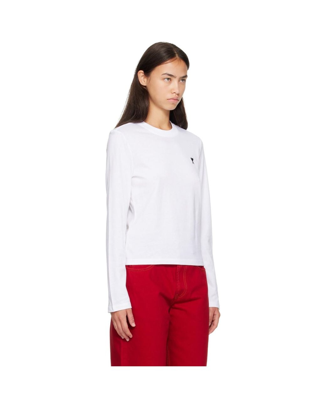 AMI White Cotton Longsleeves Ami De Coeur T-Shirt