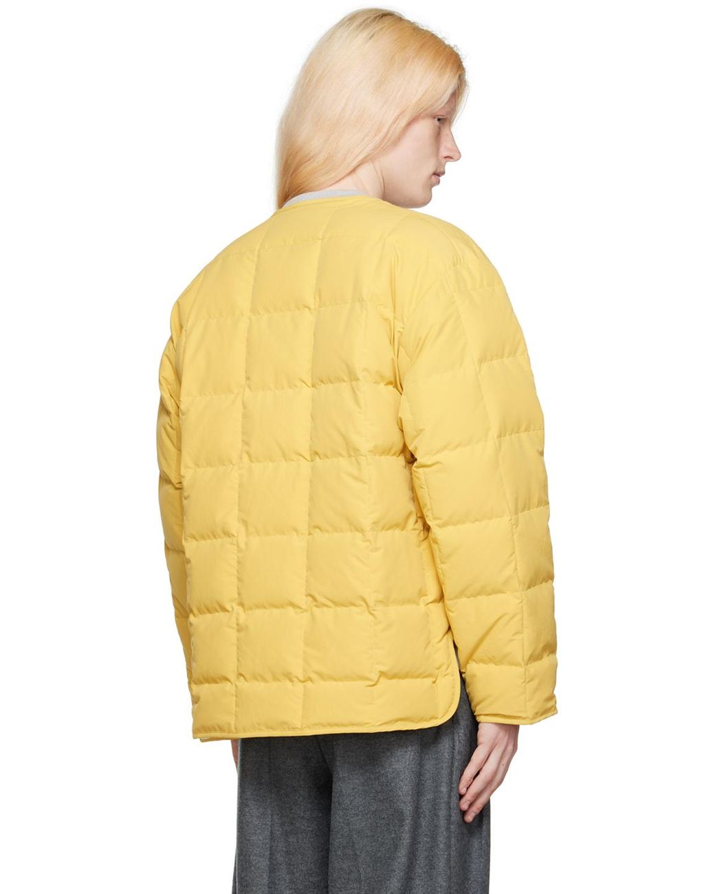 Collarless down deals jacket