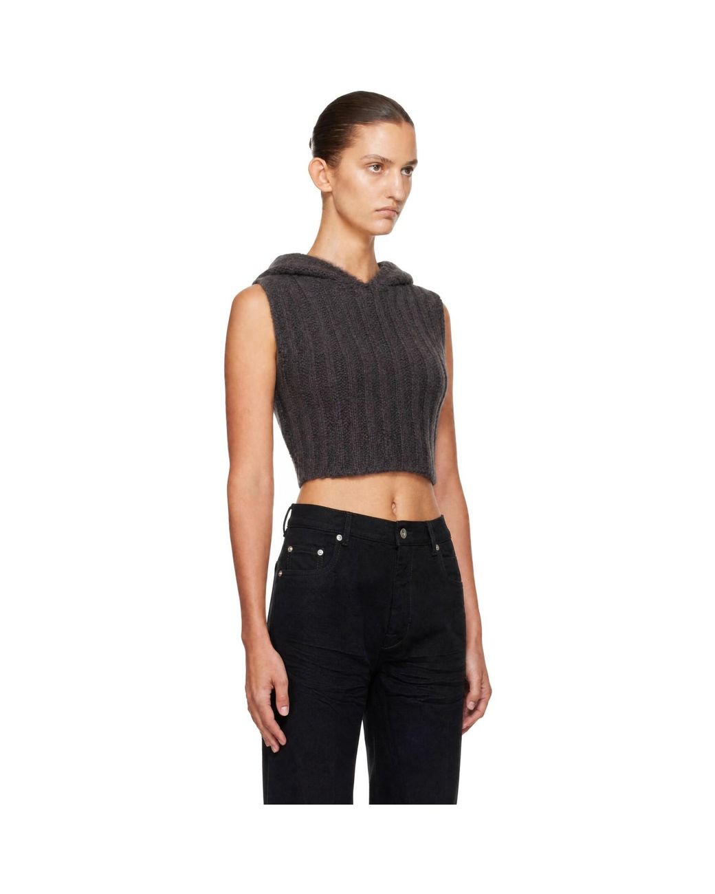 Rick Owens Black Tower Cropped Tank Hoodie
