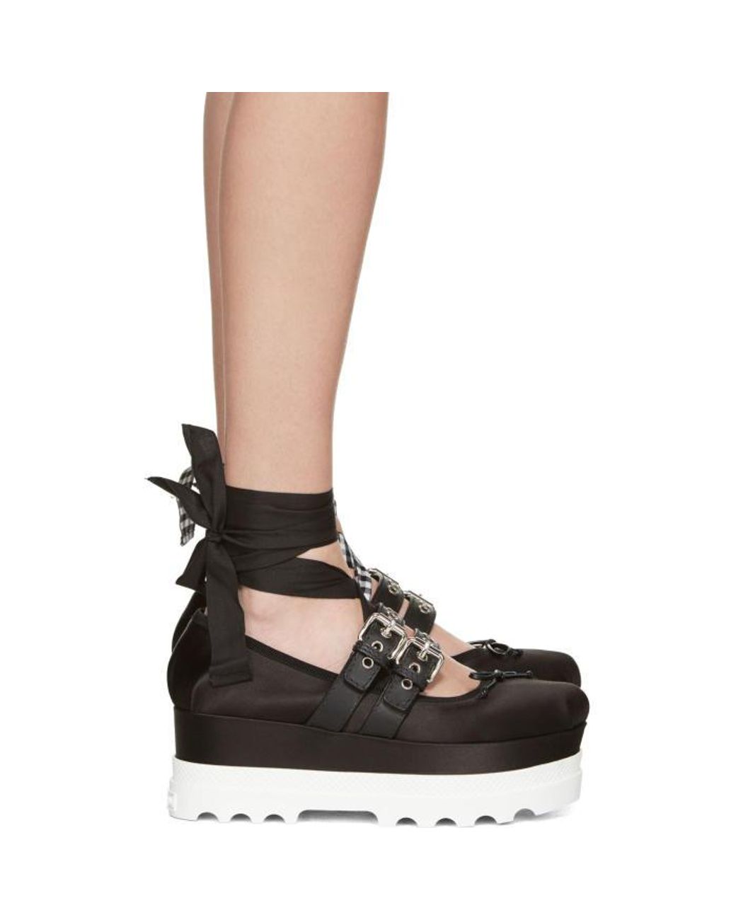 Miu Miu Black Double Buckle Platform Ballerinas | Lyst