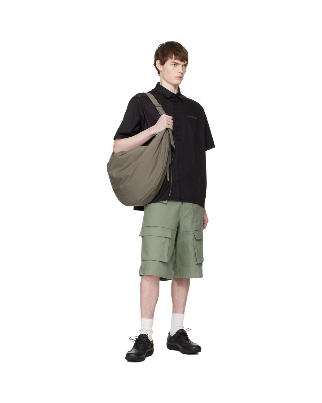 HELIOT EMIL Green Cellulae Cargo Shorts for men
