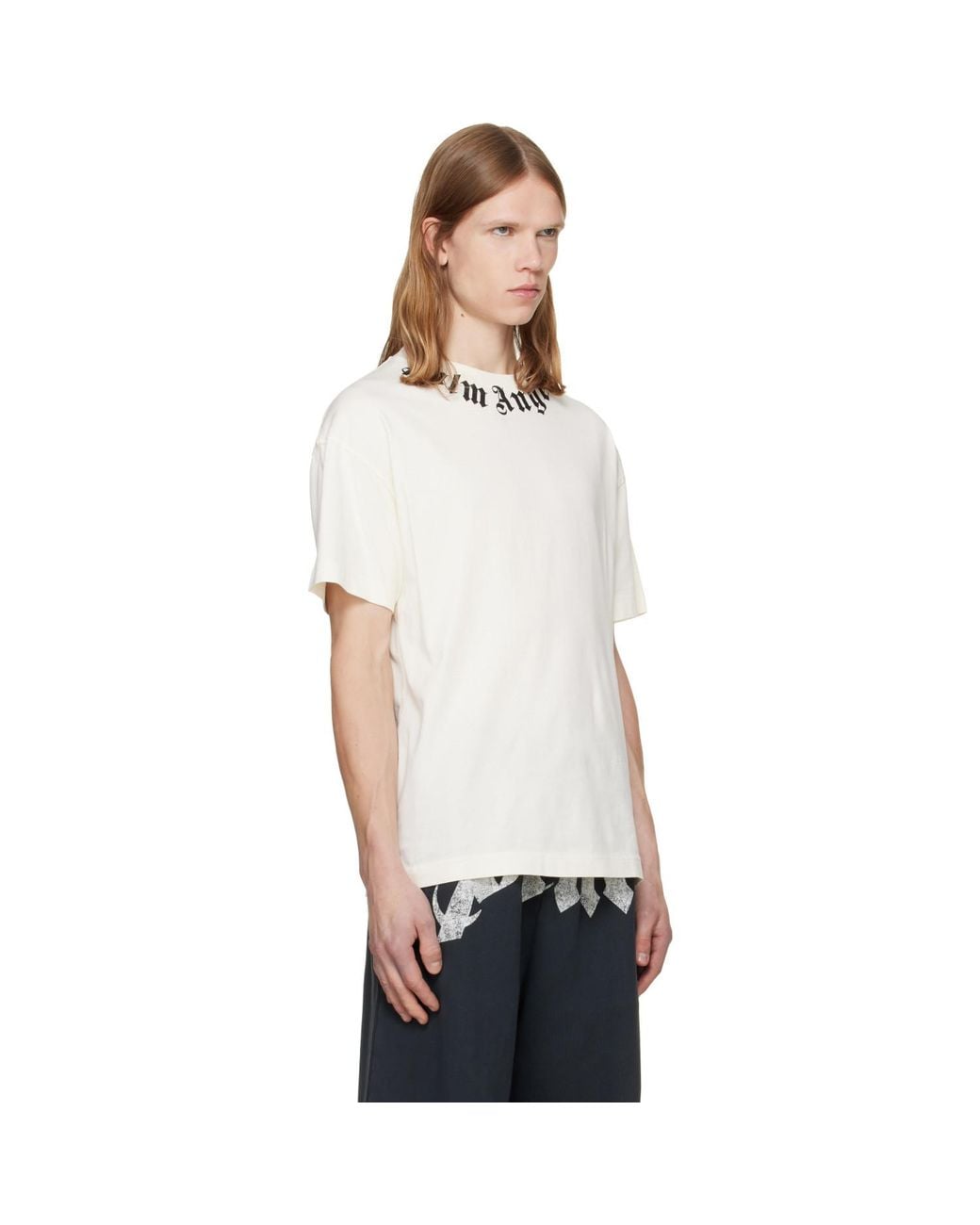 Palm Angels White Off- Neck Logo Regular T-Shirt for men
