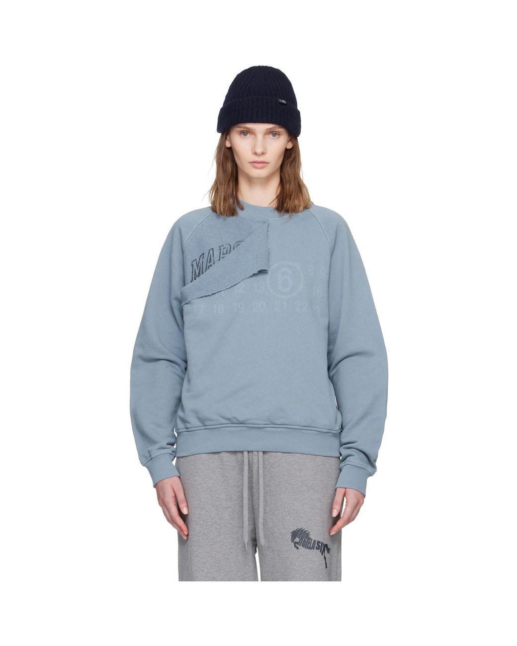MM6 by Maison Margiela Blue Double Layer Sweatshirt