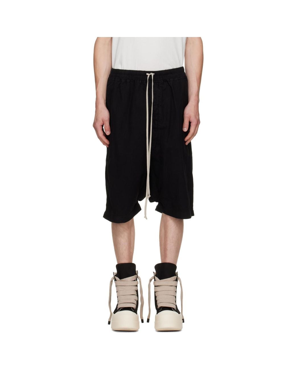 Rick Owens Black Tower Drawstring Pods Shorts for men