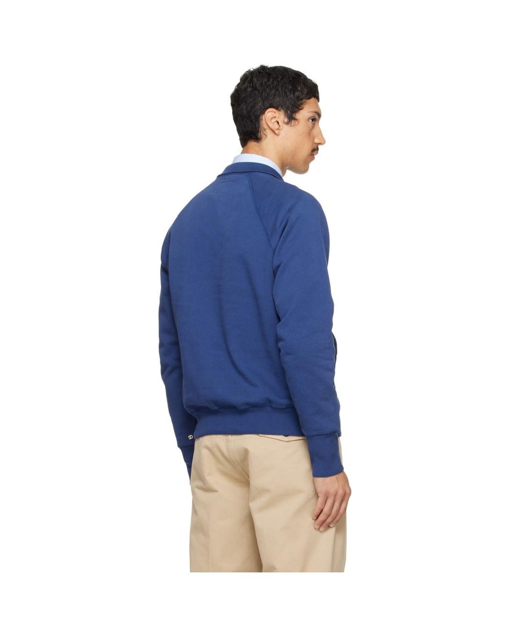 Drake's Blue Cotton Quarter Zip Sweatshirt for men