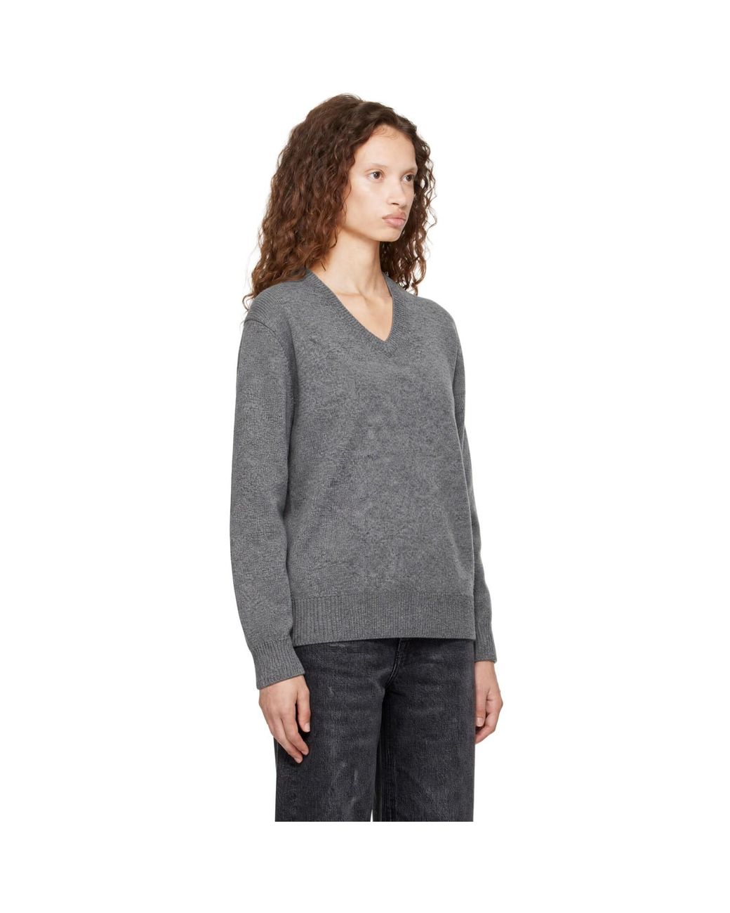 DUNST Gray Cashmere V-Neck Sweater