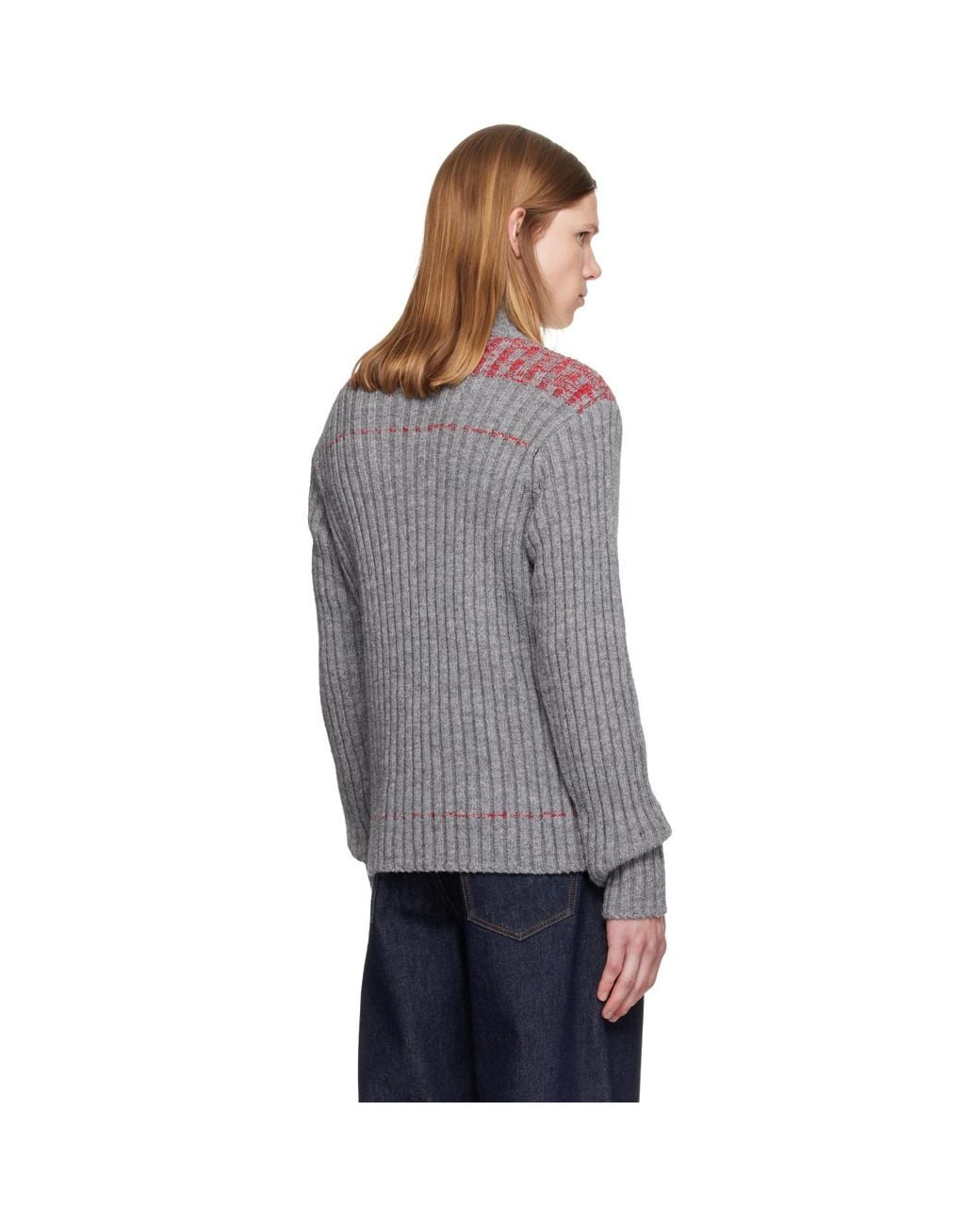 Dries Van Noten Gray Rib-Knit Wool Turtleneck for men