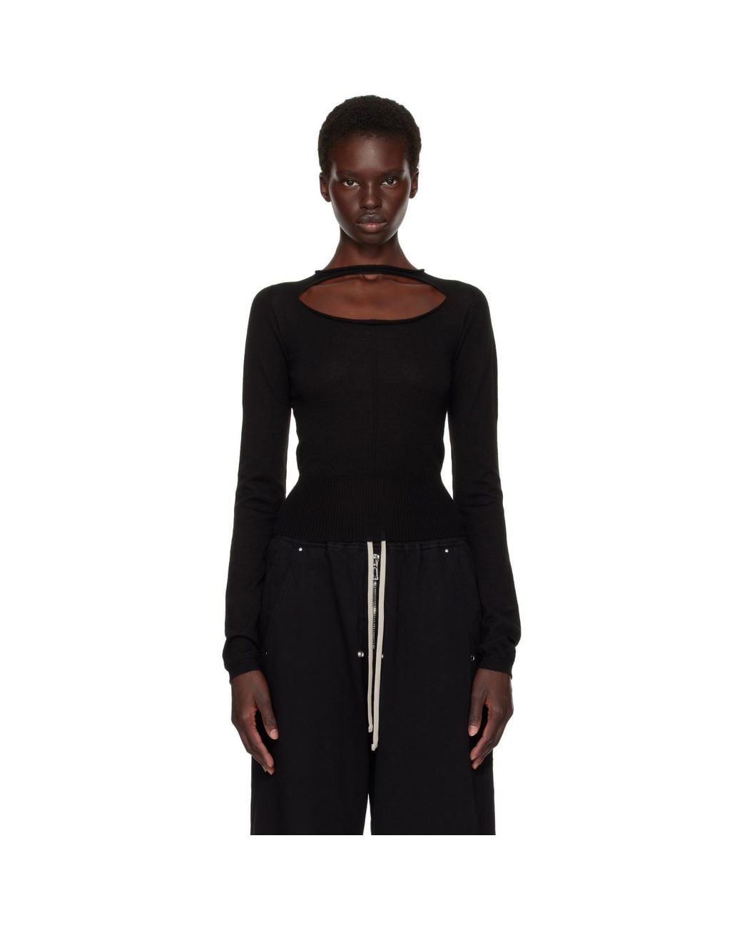 Rick Owens Black Tower Slashed Cropped Pull Sweater