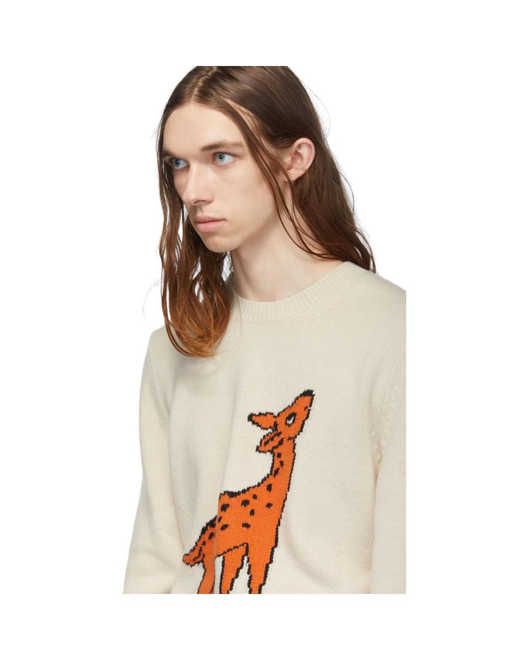 Gucci Beige GG Deer Sweater in White for Men | Lyst