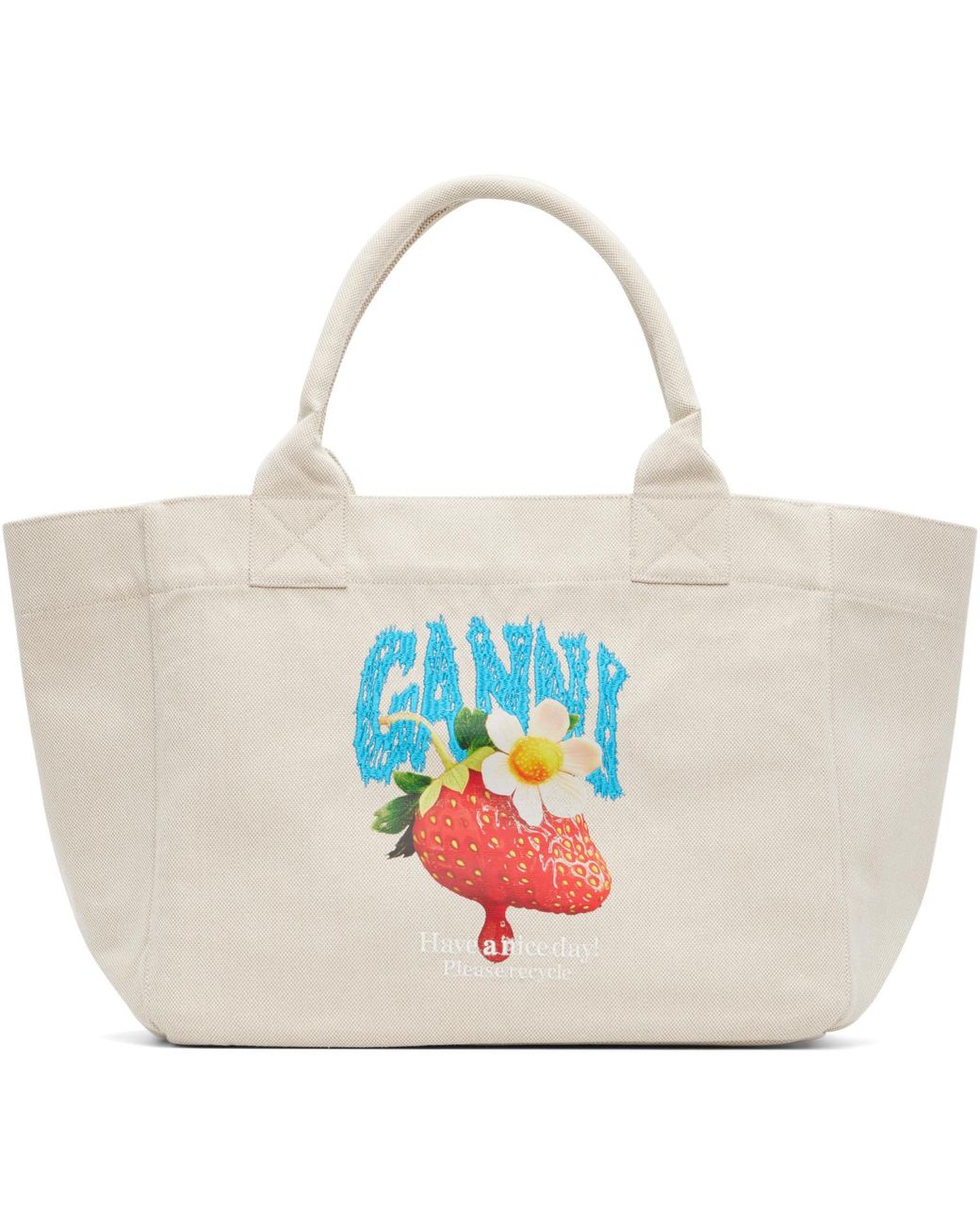 Ganni Red Medium Trapeze Shopper Strawberry Print Tote