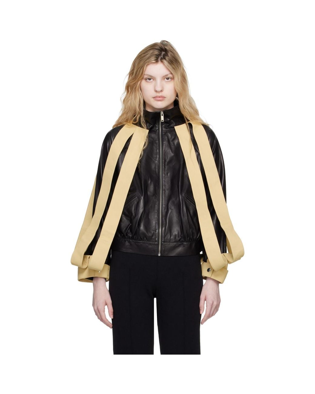Super Yaya Black Lansquenet Leather Bomber Jacket