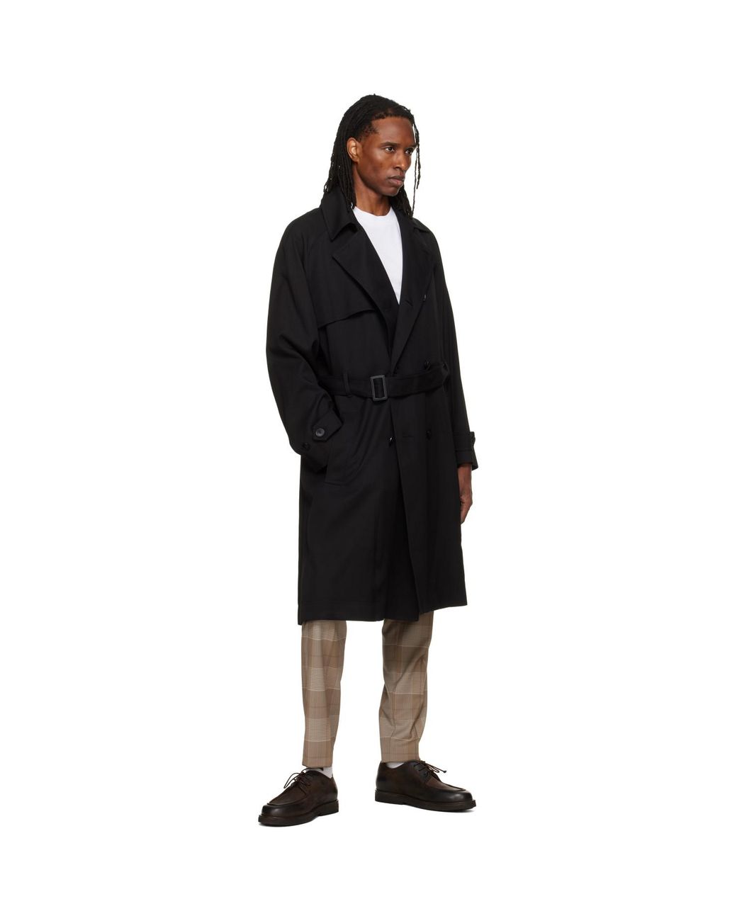 HUGO Black Belted Trench Coat for men