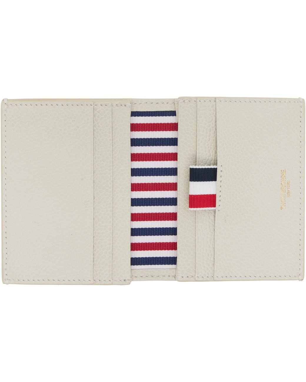 Thom Browne Black Off- Pebble Grain Rwb Stripe Double Card Holder for men