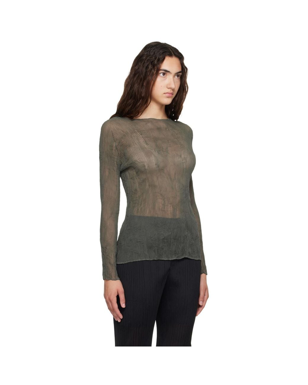 Issey Miyake Brown Chiffon Twist Top