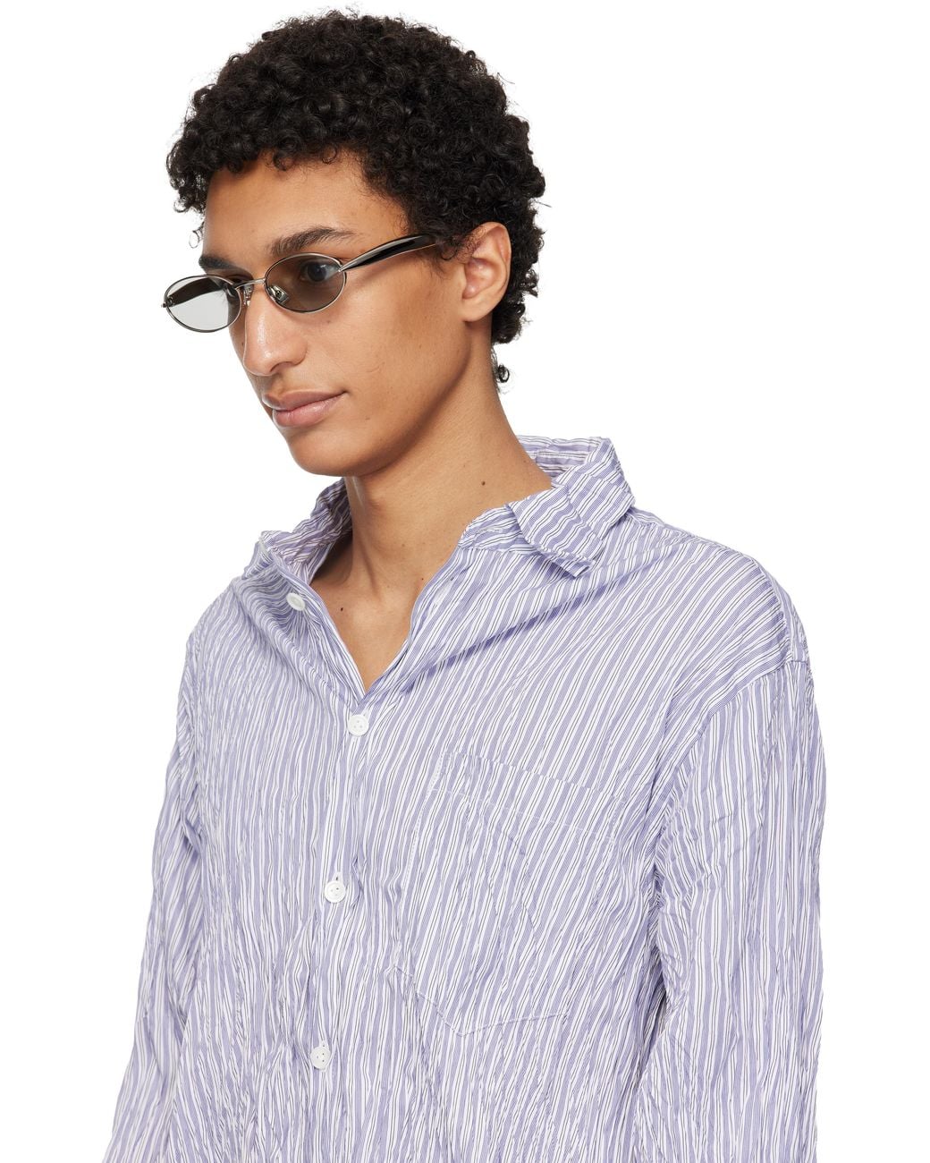 Bottega Veneta Black Sardine Oval Sunglasses for men