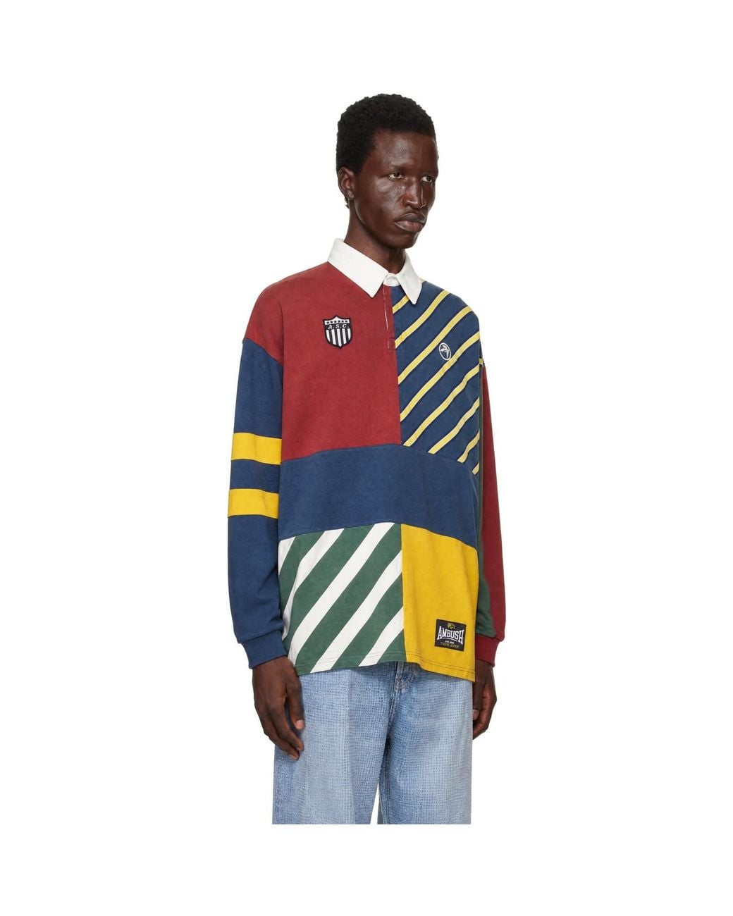 Ambush Blue Patchwork Rugby Polo for men