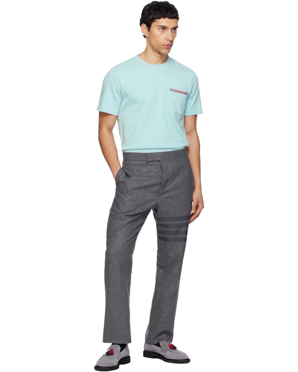 Thom Browne Blue Milano Cotton Oversized Pocket T-Shirt for men