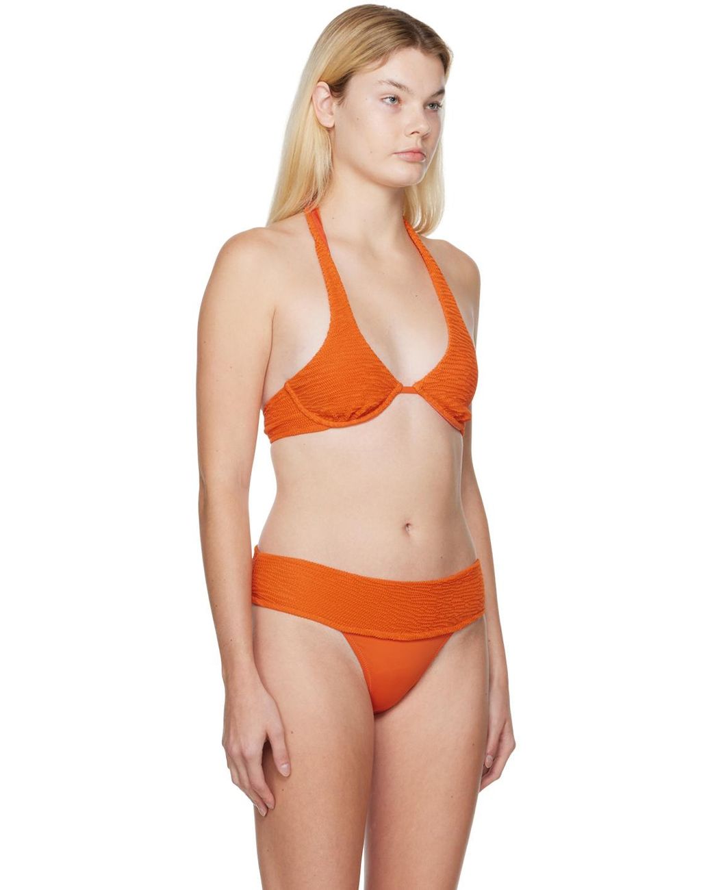 Fleur du Mal Orange Smocked Bikini Top