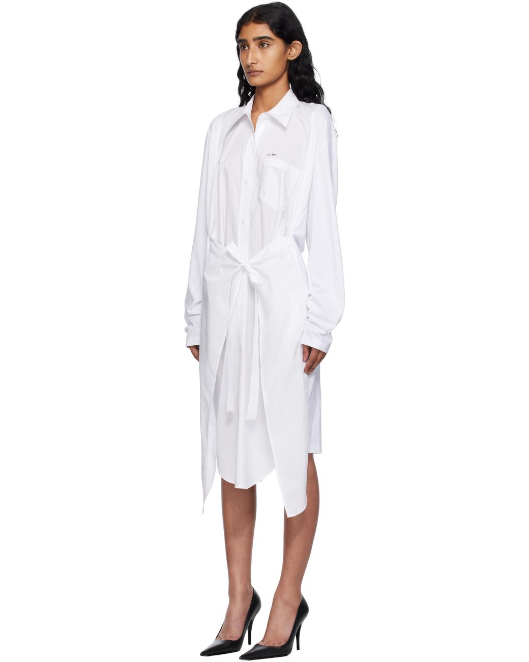 Pushbutton Black Movable Collar Wrap Midi Dress