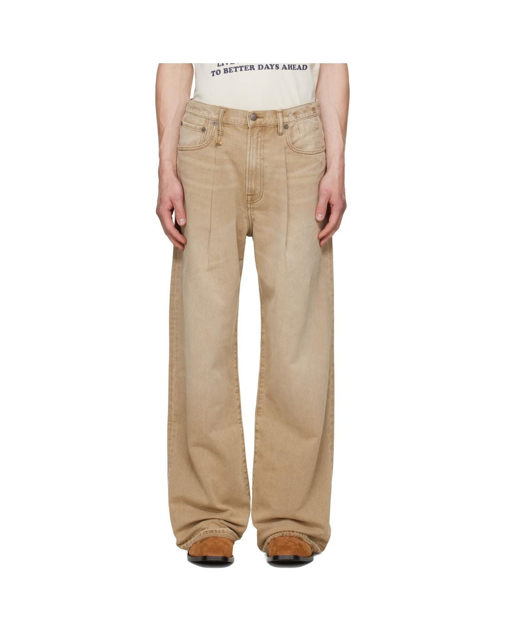 R13 Natural Damon Pleated Jeans for men