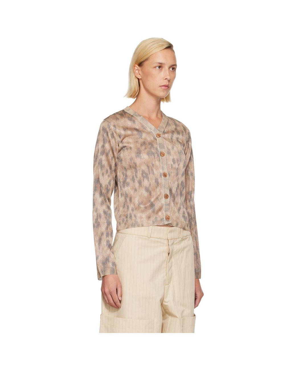 Ganni Natural Printed Metallic Cardigan