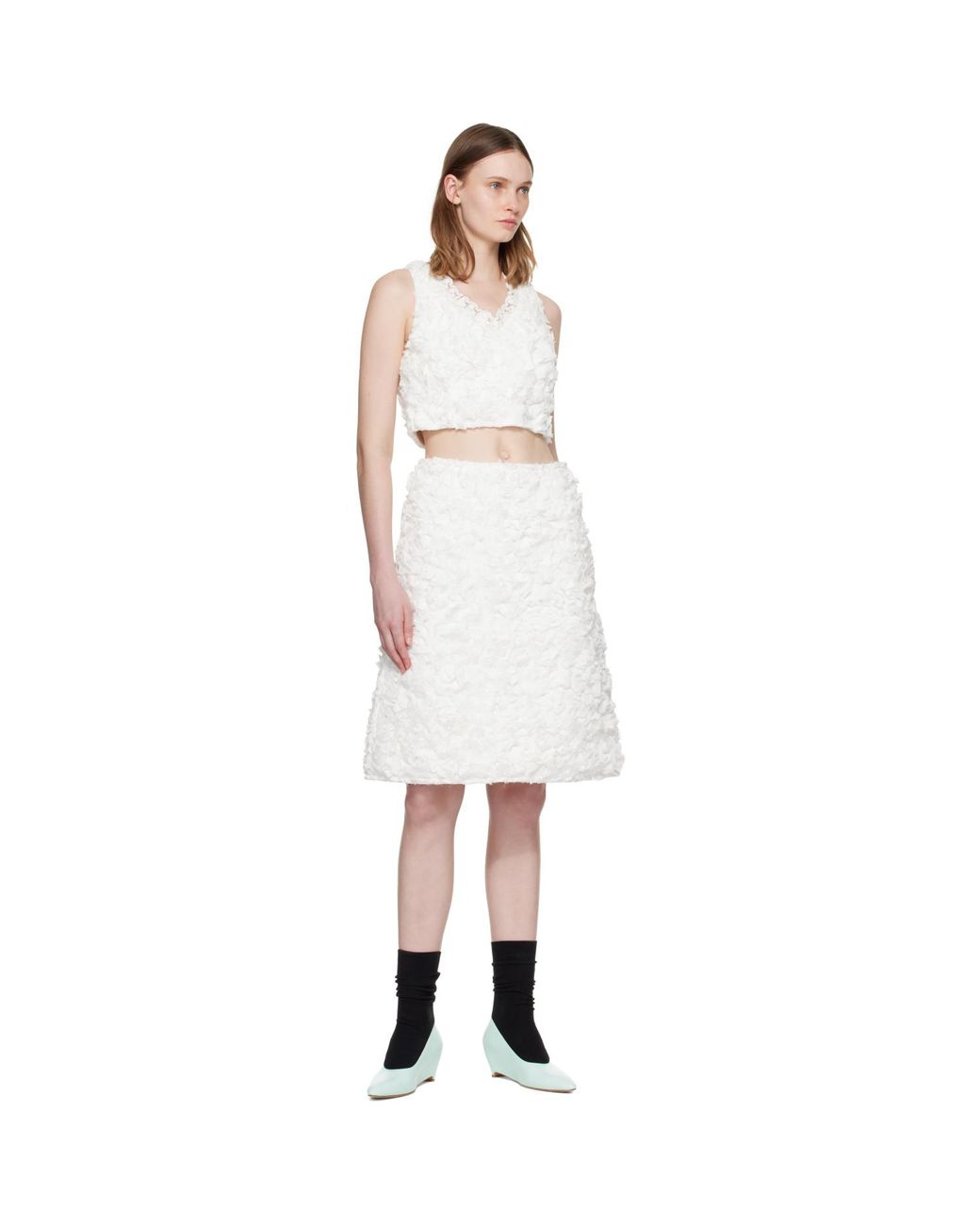 ShuShu/Tong White A-Line Midi Skirt