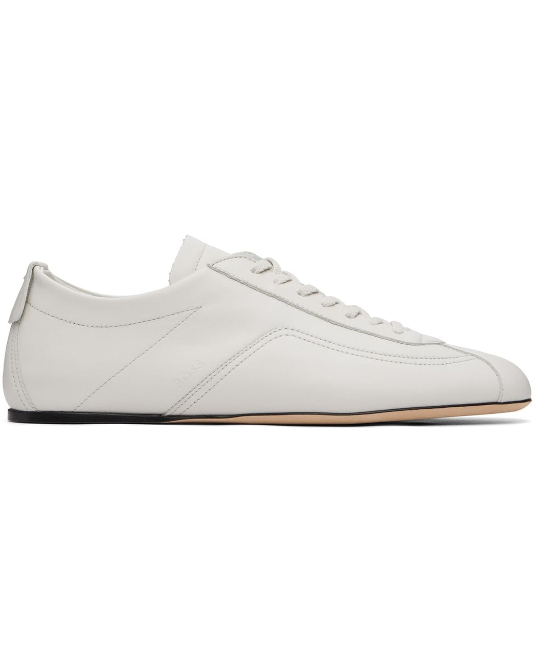Boss White Ded Logo Nappa-Leather Sneakers for men
