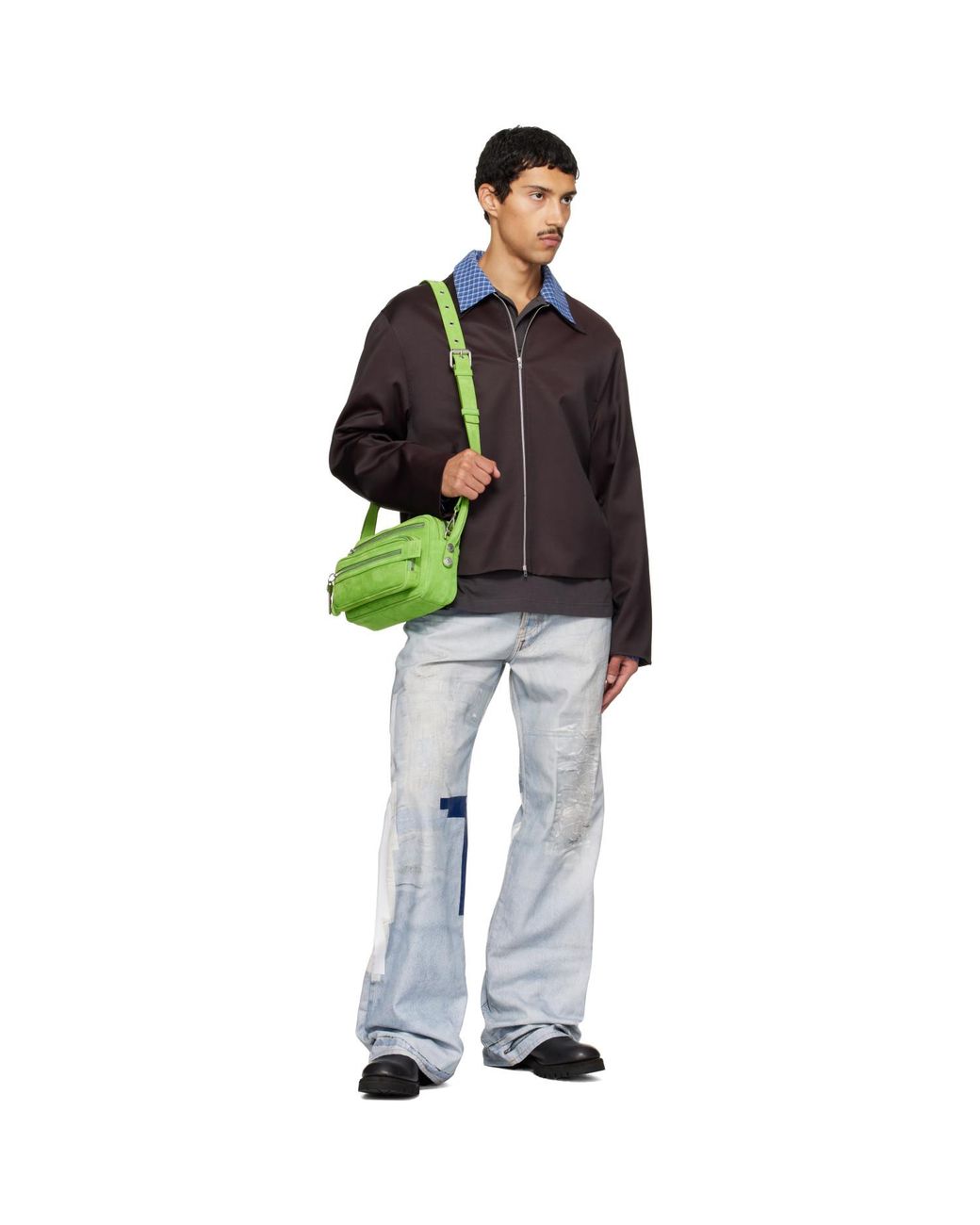 Acne Green Camero Party Suede Bag for men