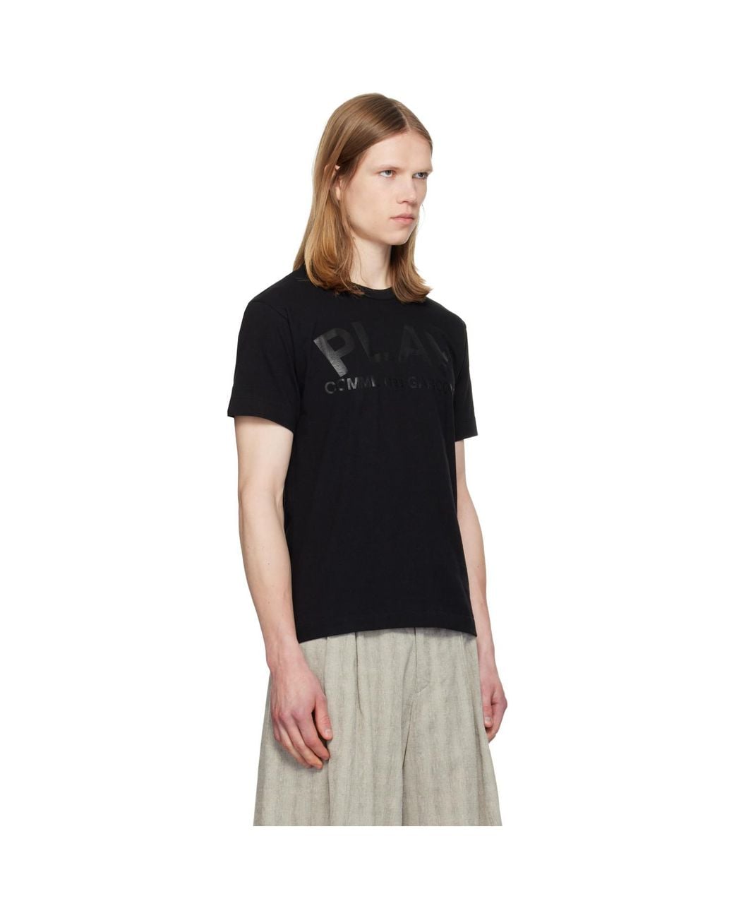 COMME DES GARÇONS PLAY Black Logo Text T-Shirt for men