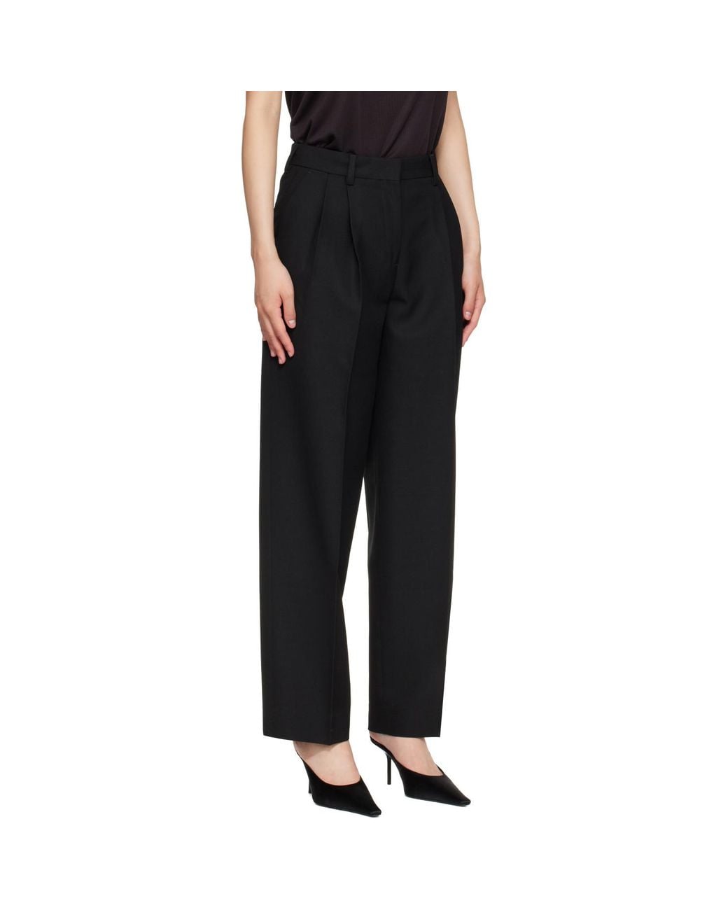 Totême Black Double-Pleated Tailored Trousers