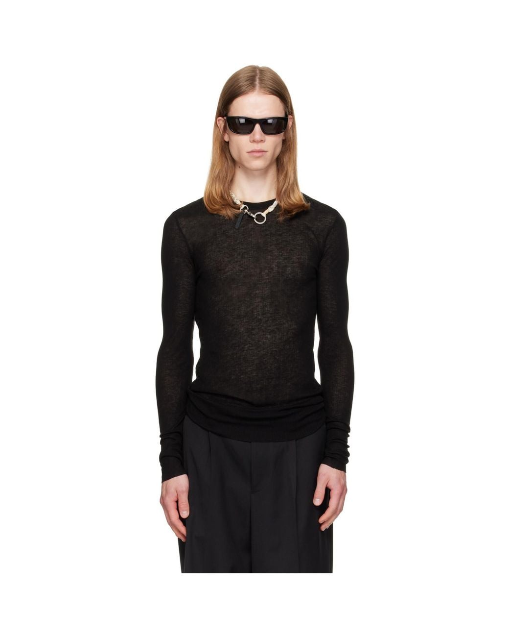 TONYWACK Black Sheer Wool Ribbed Knit Sweater for men