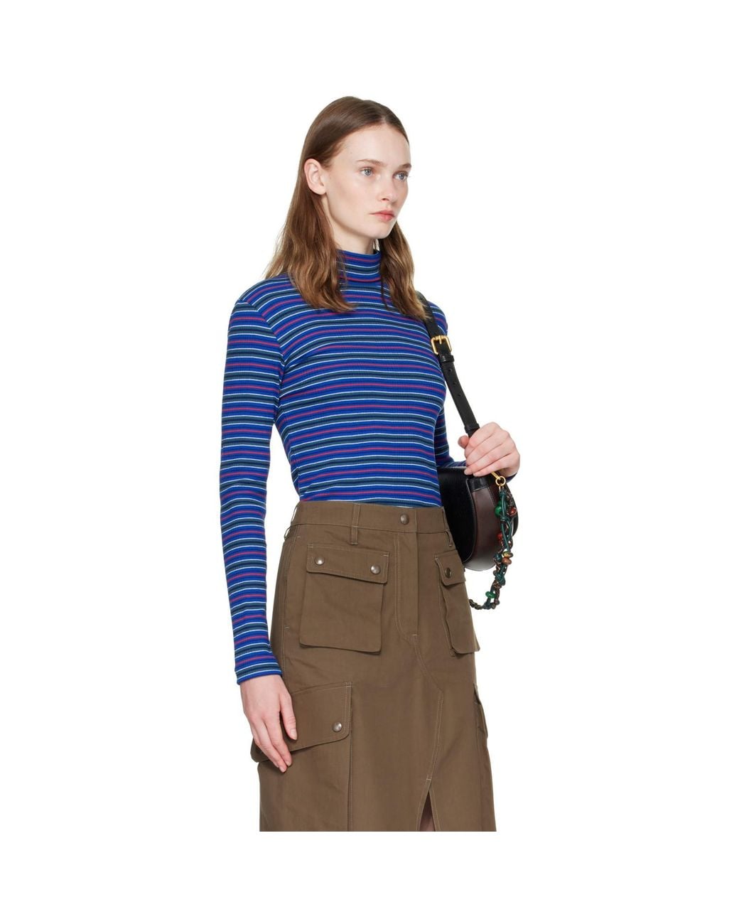 Dries Van Noten Blue Ribbed Cotton Turtleneck