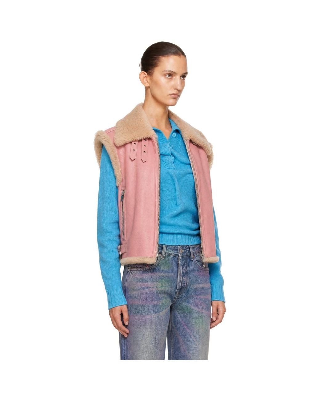 DIESEL Blue Shearling Leather Vest