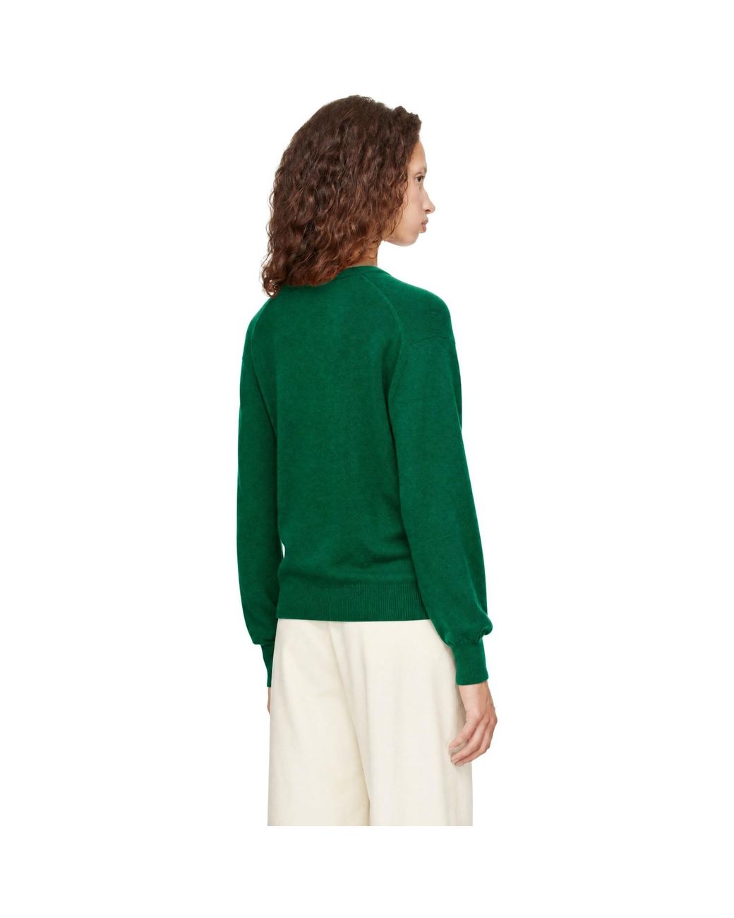 Ssstein Green Pure Cashmere Knit V-Neck Sweater