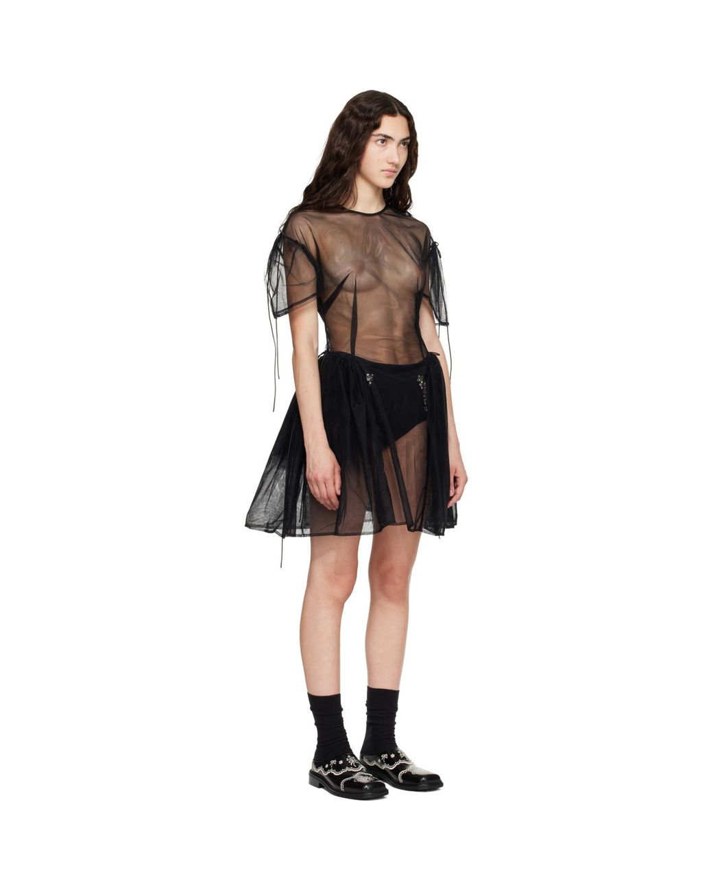 Simone Rocha Black Puff Sleeve Cord Hip Minidress