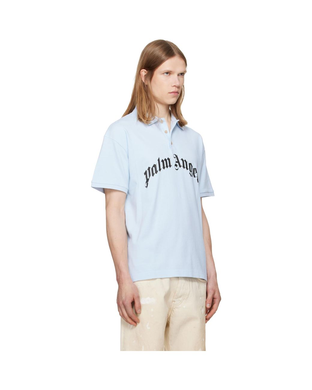 Palm Angels Blue Curved Logo Polo for men
