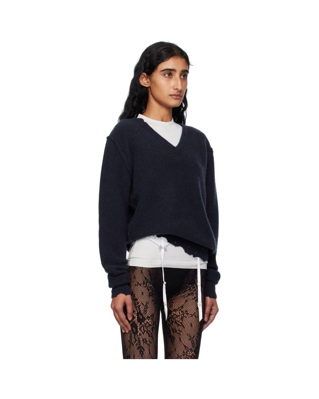 Balenciaga Blue Laurel Classic Inside-Out V-Neck Sweater