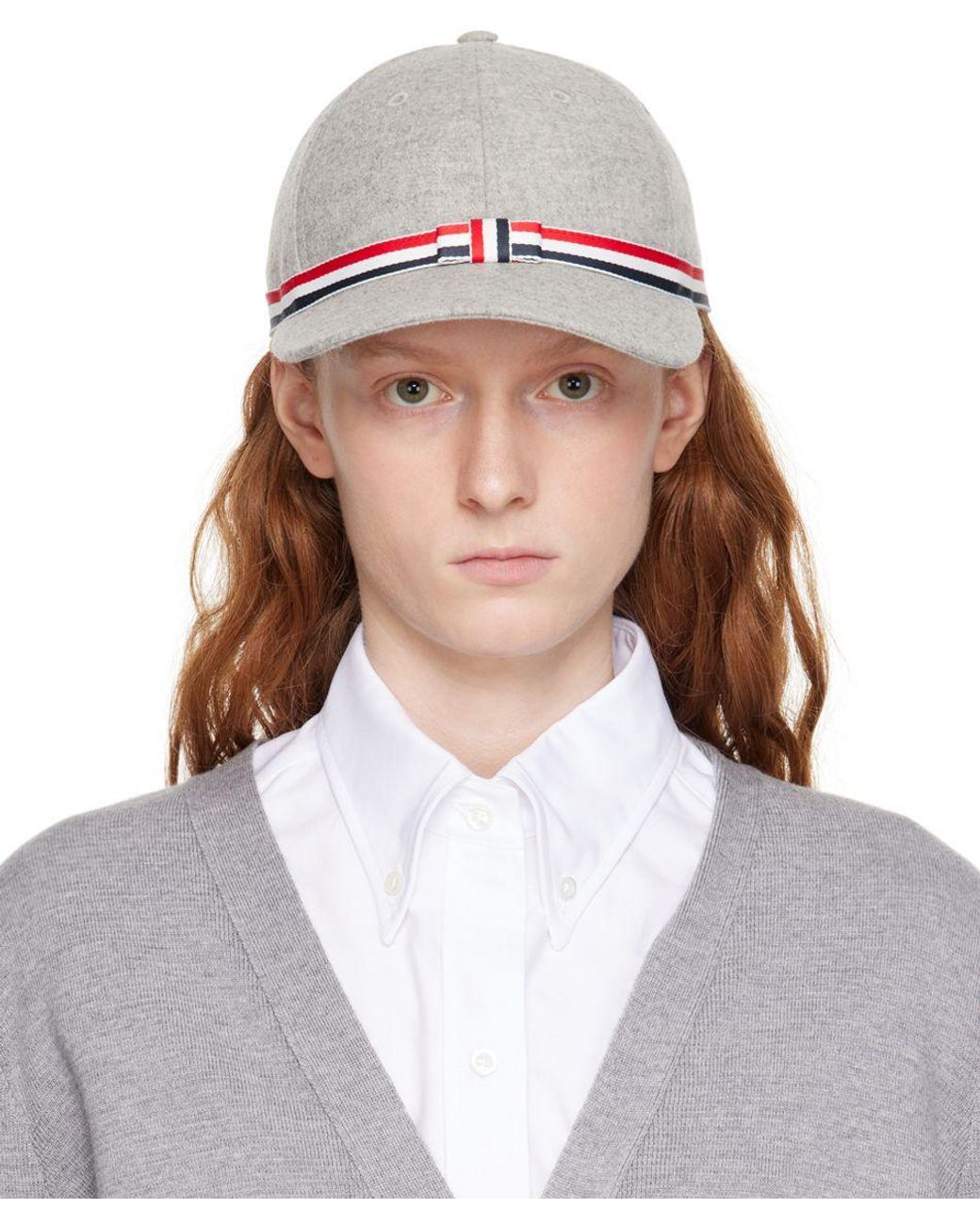 Thom Browne Gray Bow Cap in White | Lyst