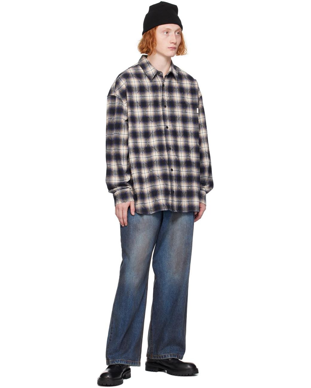 Tシャツ・カットソー JUUN.J Argyle Damaged Check Loose Fit Shirts Juun.J Argyle Damage Check Shirt in Blue for Men | Lyst