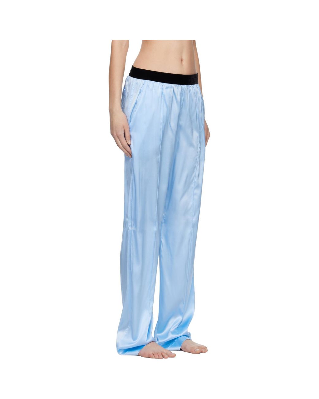 Tom Ford Blue Stretch Silk Satin Pj Lounge Pants