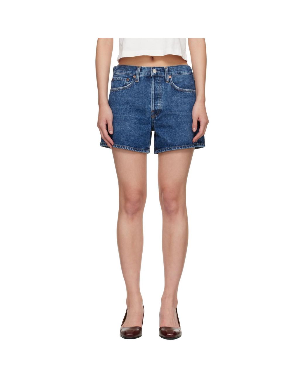 Agolde Blue Parker Long Denim Shorts