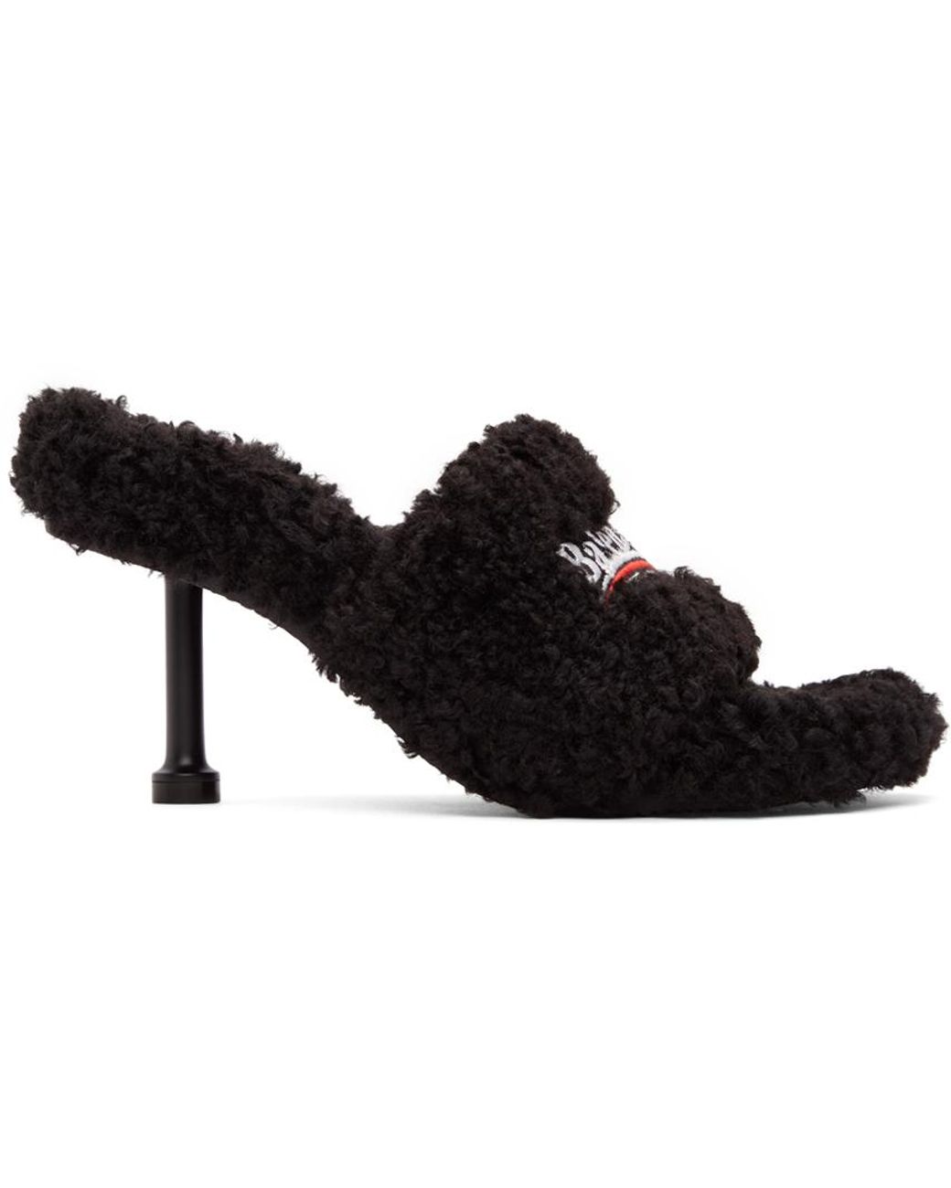 Balenciaga Furry 80mm Heeled Sandals in Black - Lyst