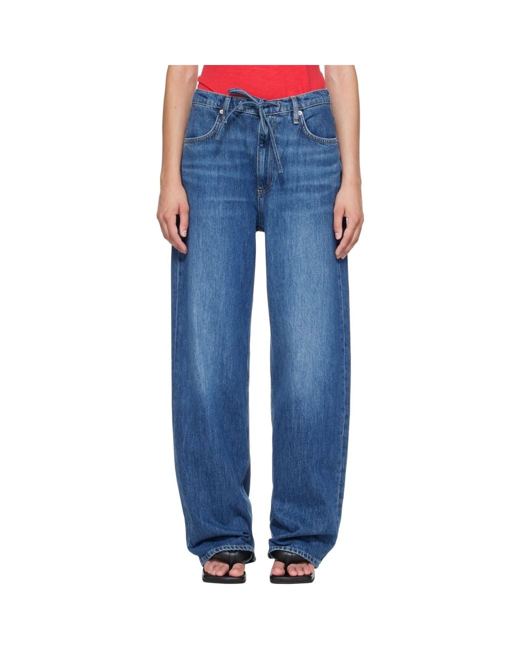 Rag & Bone Blue Phoebe Drawstring Wide-Leg Jeans