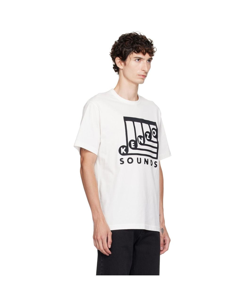 KENZO White Off- Sounds' Embroidered T-Shirt for men